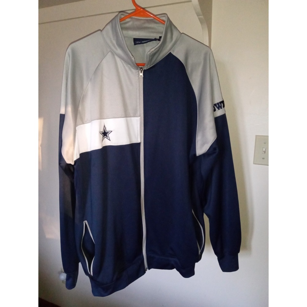 Dallas Cowboys Authentic Track Jacket Mens Large Tall LT Full Zip Navy‎ Silver